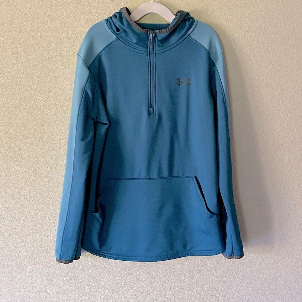 Youth, Under Armour, Coldgear, Half-Zip, Blue Jacket. Size Medium.